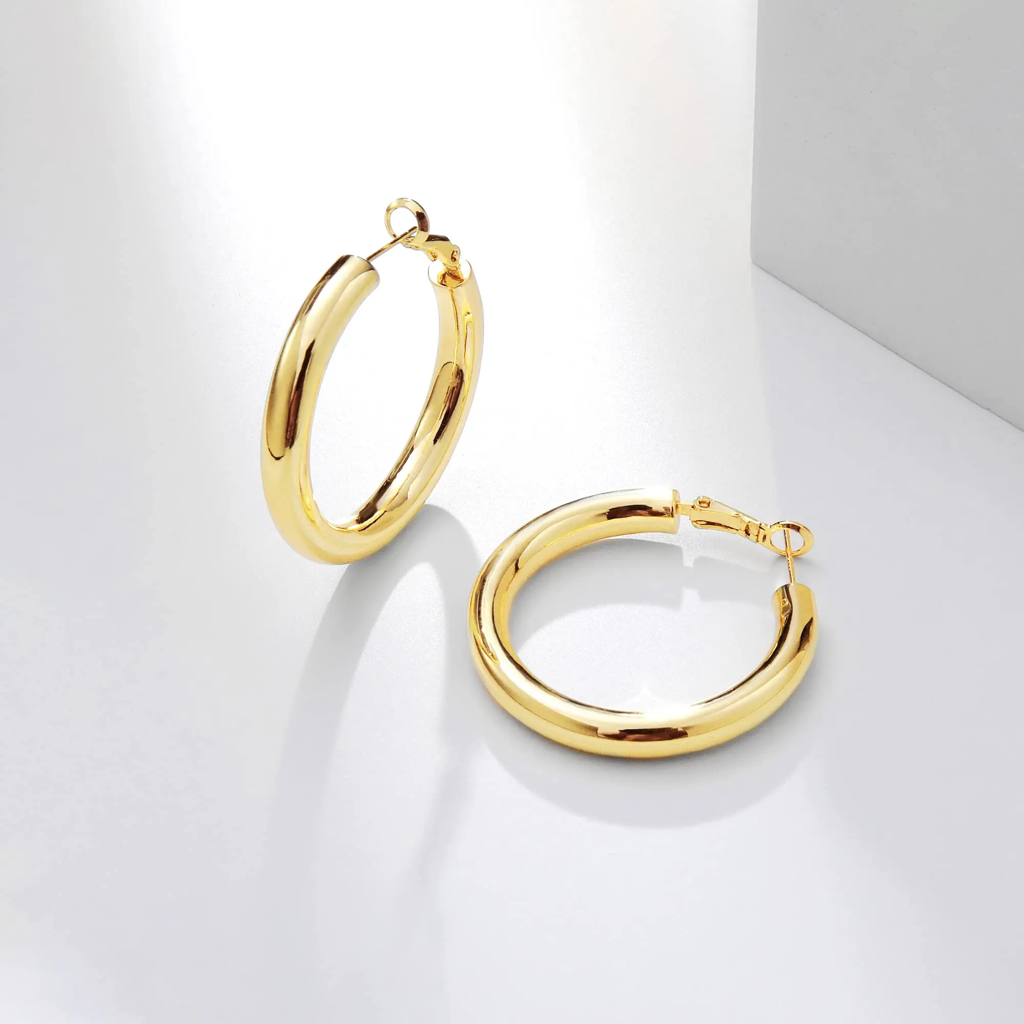 Vonmoos Chunky Hoop Earrings Set for Women With 925 Sterling Silver Needle 14K Real Gold Plated New Modern Fashion Jewelry