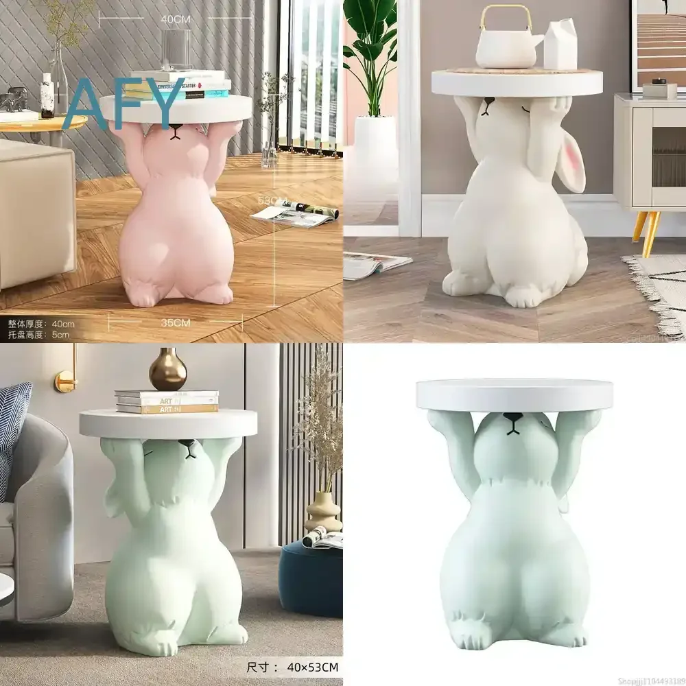 Creative Rabbit Coffee Table for Living Room Floor Standing Decorative Side Table Resin Material Home Decor Statue Ornaments