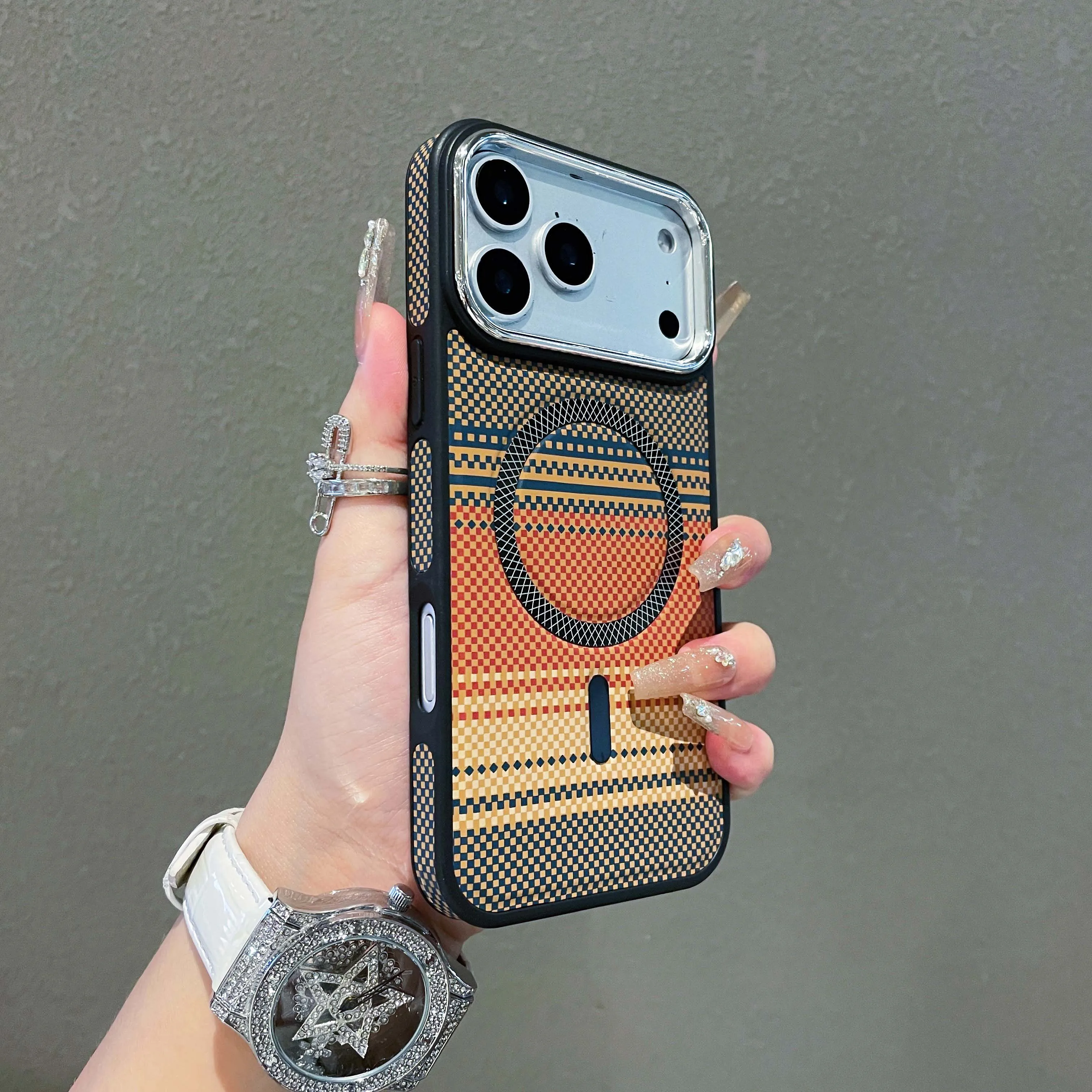Carbon Fiber Striped Magnetic Charging Phone Case For Magsafe iPhone 17 Air 16 15 14 13 12 11 Pro Max Shockproof Colorful Cover