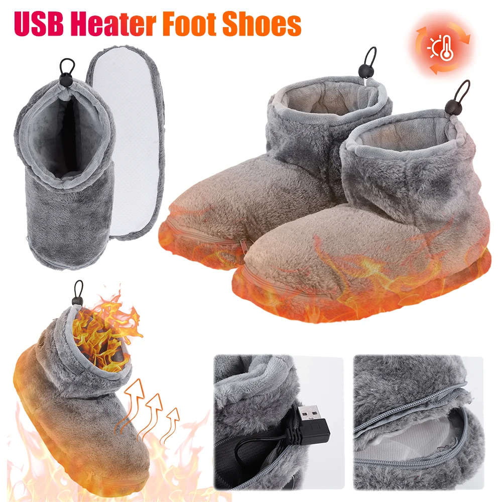 

USB Heater Foot Shoes Winter Warm Snow Boots Plush Warm Electric Heated Floor Shoes Winter Warming Slipper for Men Women Gifts