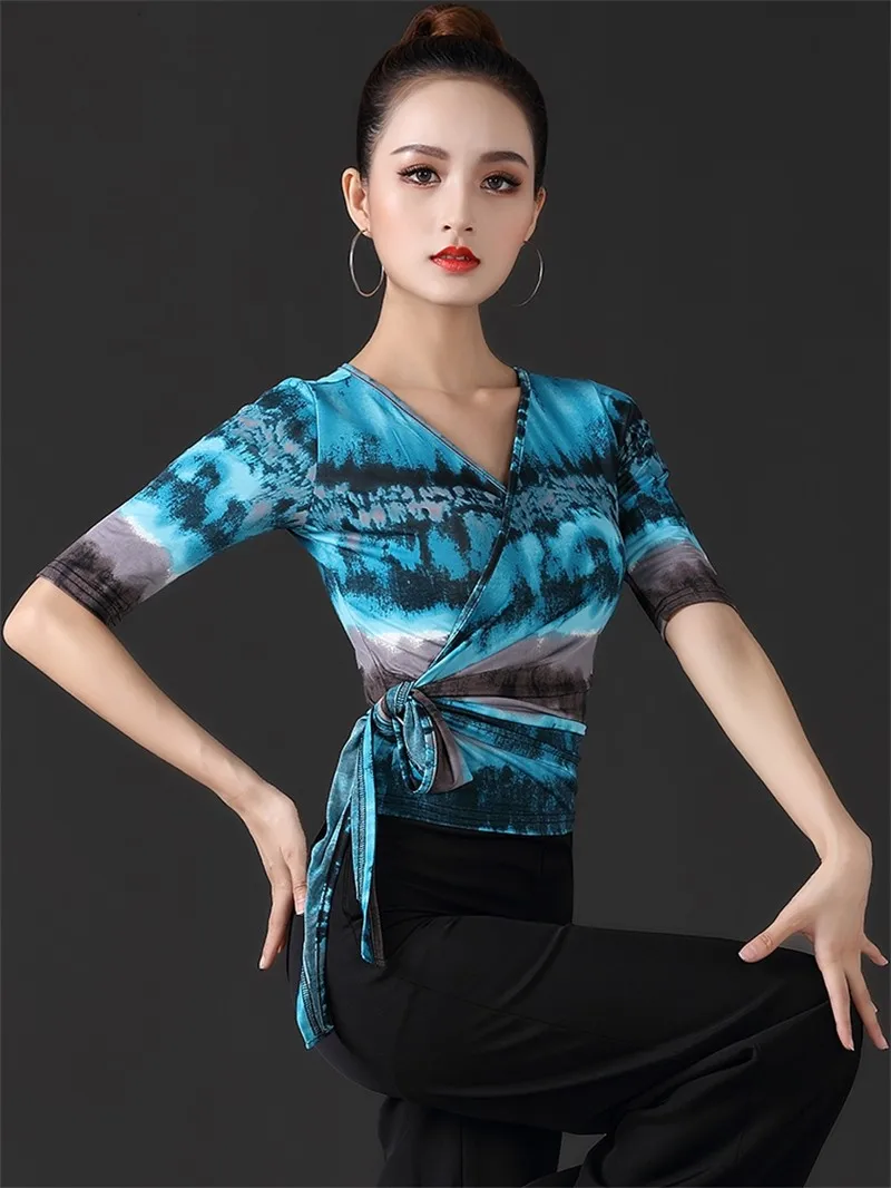 New Deep V Collar Women Latin Dance Shirts 2024 Sexy Leopard Print Latin Dancing Tops For Samba Tango Chacha Belly Performamnce