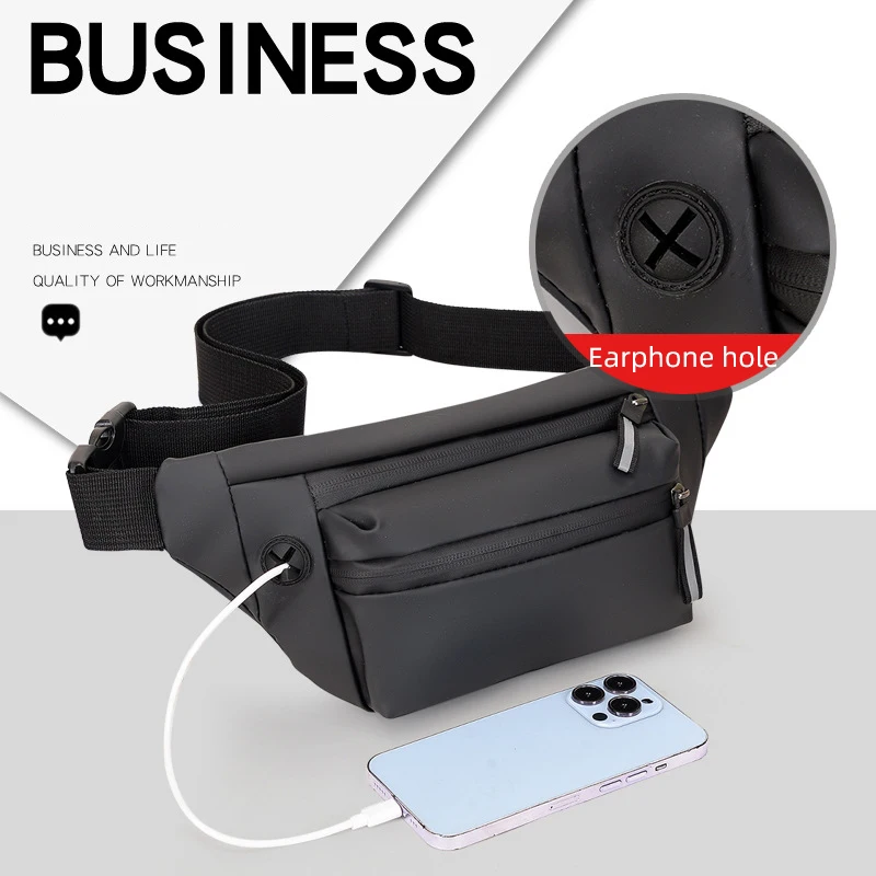 Men Multifunctional Chest Bag Business Waist Pack Outdoor Sport Tote Travel Shoulder Bags with Earphone Hole Portable Fanny Pack