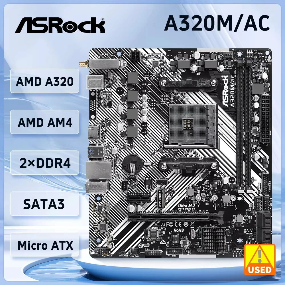 ASRock A320M/AC A320M Motherboard AMD AM4 DDR4 32GB Ultra M.2 USB 3.2 M.2 Micro ATX Support Ryzen 5 5600 5 PRO 1500 CPU