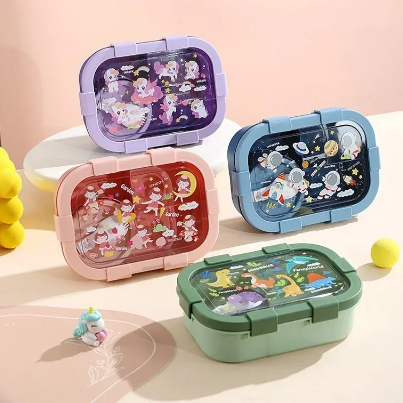 1000ml Cartoon Lunch Box with Soup Bowl Bento Box Buckle Design Sealed and Leak-proof Portable Food Storage Container