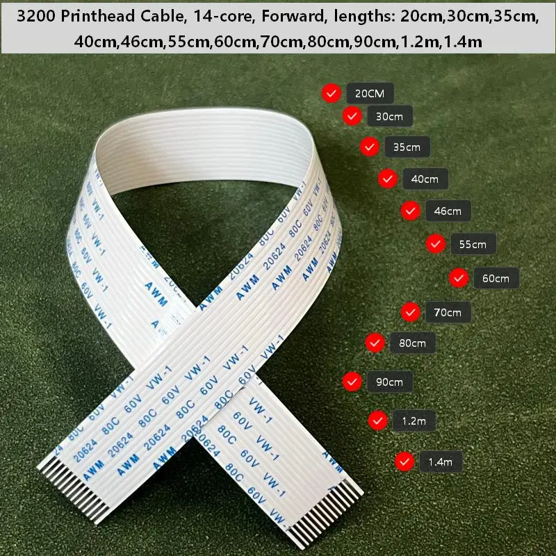 I3200 Printhead Cable 14 Core Forward 20cm 30cm 35cm 40cm 46cm 55cm 60cm 70cm 80cm 90cm 1.2m 1.4m Print Head Data Cable for Inkjet
