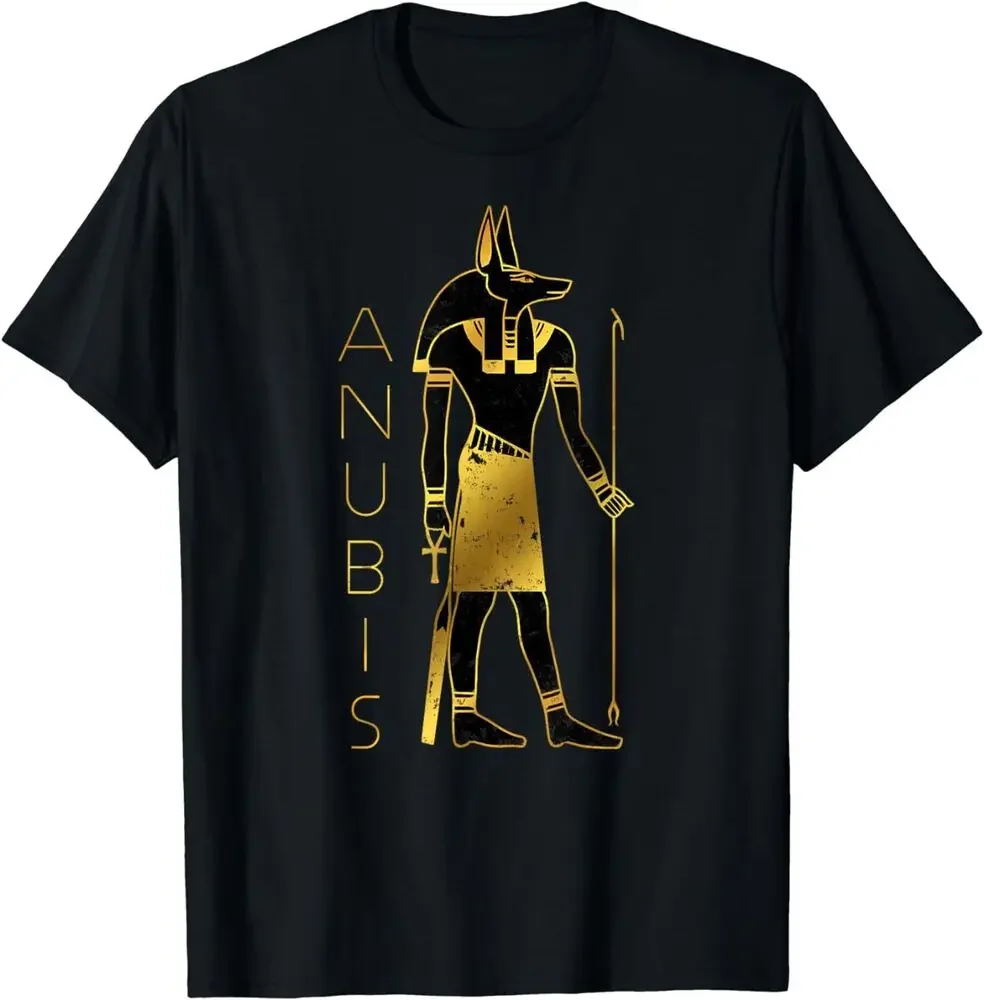 

Черно-Золотая Футболка Anubis, футболки с аниме графом для мужчин и женщин, Короткие футболки, винтажные высококачественные футболки из 100% хлопка