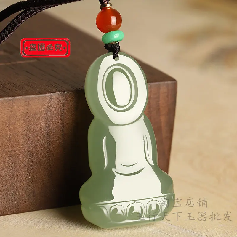 Natural genuine Hetian Guanyin pendant Qinghai material clean bottle Guanyin pendant men's and women's
