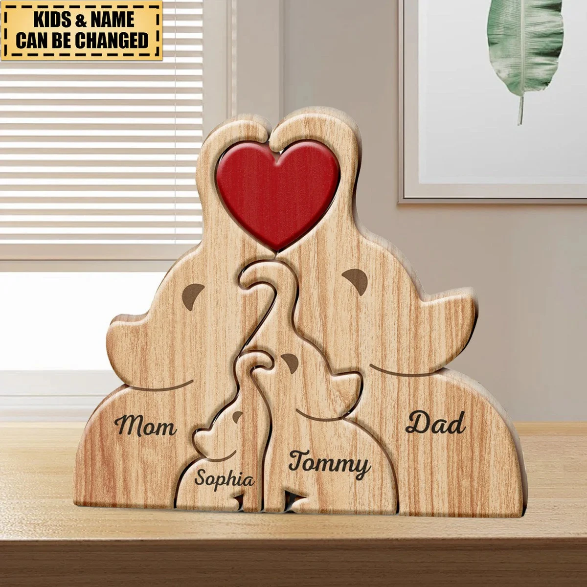 Love Elephant Family, Personalized Wooden Puzzle Personalize Your Family Time with Heartwarming Puzzle Gift For Mom Dad Family