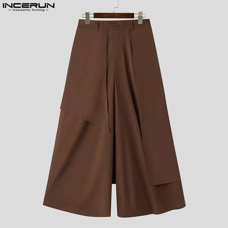 Fashion Men Wide Leg Pants Solid Loose Button Joggers Irregular Trousers Men Streetwear 2024 Oversize Skirts Pants S-5XL INCERUN