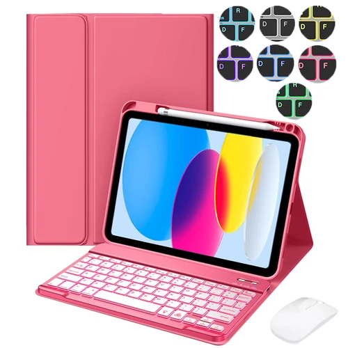 Funda con teclado para iPad A16 2025, teclado retroiluminado para iPad 11. a 10 a generación, Funda para tableta con soporte de 11 pulgadas y 10,9 pulgadas
