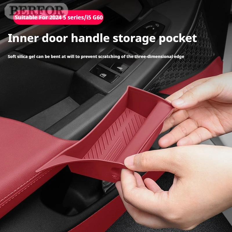 For the 2024 BMW 5 Series i5 G60 Door Handle Pad Interior Modification Silicone Door Slot Storage Box Automotive Accessories