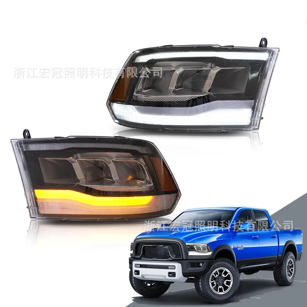 Perakitan lampu depan mobil, untuk Dodge RAM 1500/2500/3500 2009-2018 lampu depan mobil untuk 2009 klasik-2021 DRL biru animasi mulai