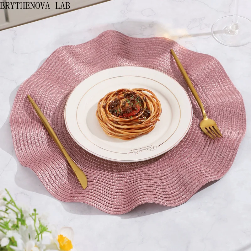 6PCS 38cm Ruffled Placemats Dining Table Oil Resistant Waterproof Dirt Resistant Heat Insulating Party Wedding Decoration Table