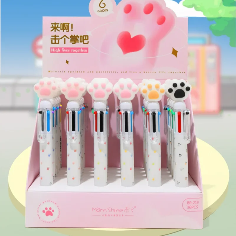 Cute Cat Paw 6 Colors Ballpoint Pens Kawaii Rollerball Pens for Students Korean Stationery Gift School Office Writing Supplies