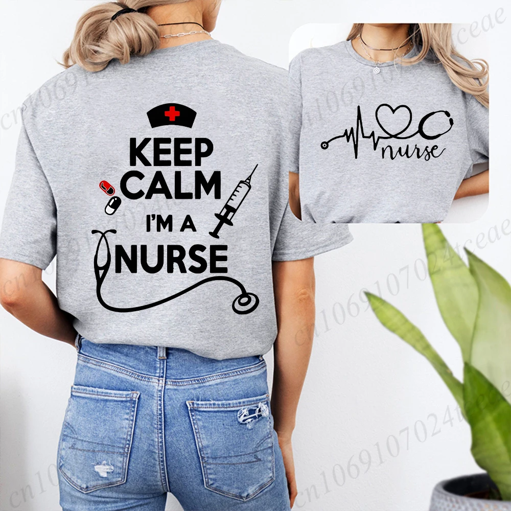 Keep Calm Nurse Print T-shirts Short Sleeve Black Women T-shirt Girl Vintage Tops Tee Shirt Female Harajuku Clothing Streetwear