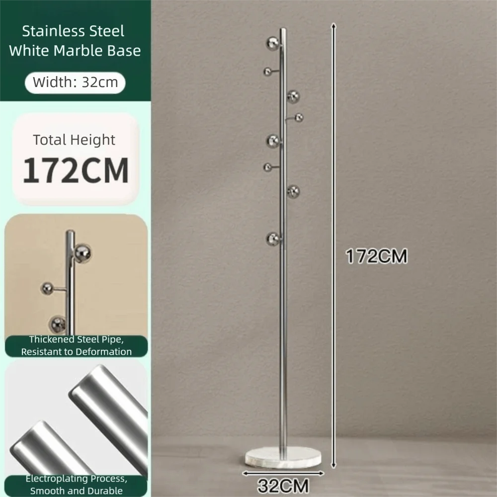 Stainless Steel Marble Coat Rack Multifunctional Load-bearing Vertical Floor Coat Hanger Space Saving Vertical Drying Rack Home