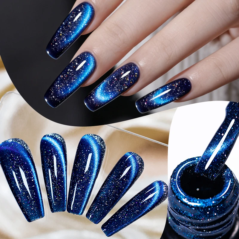 10ml Blue Reflective Glitter Cat Magnetic Gel Nail Polish Glass Beads Effect Semi Permanant Soak Off UV Gel Varnish Nail Supplie