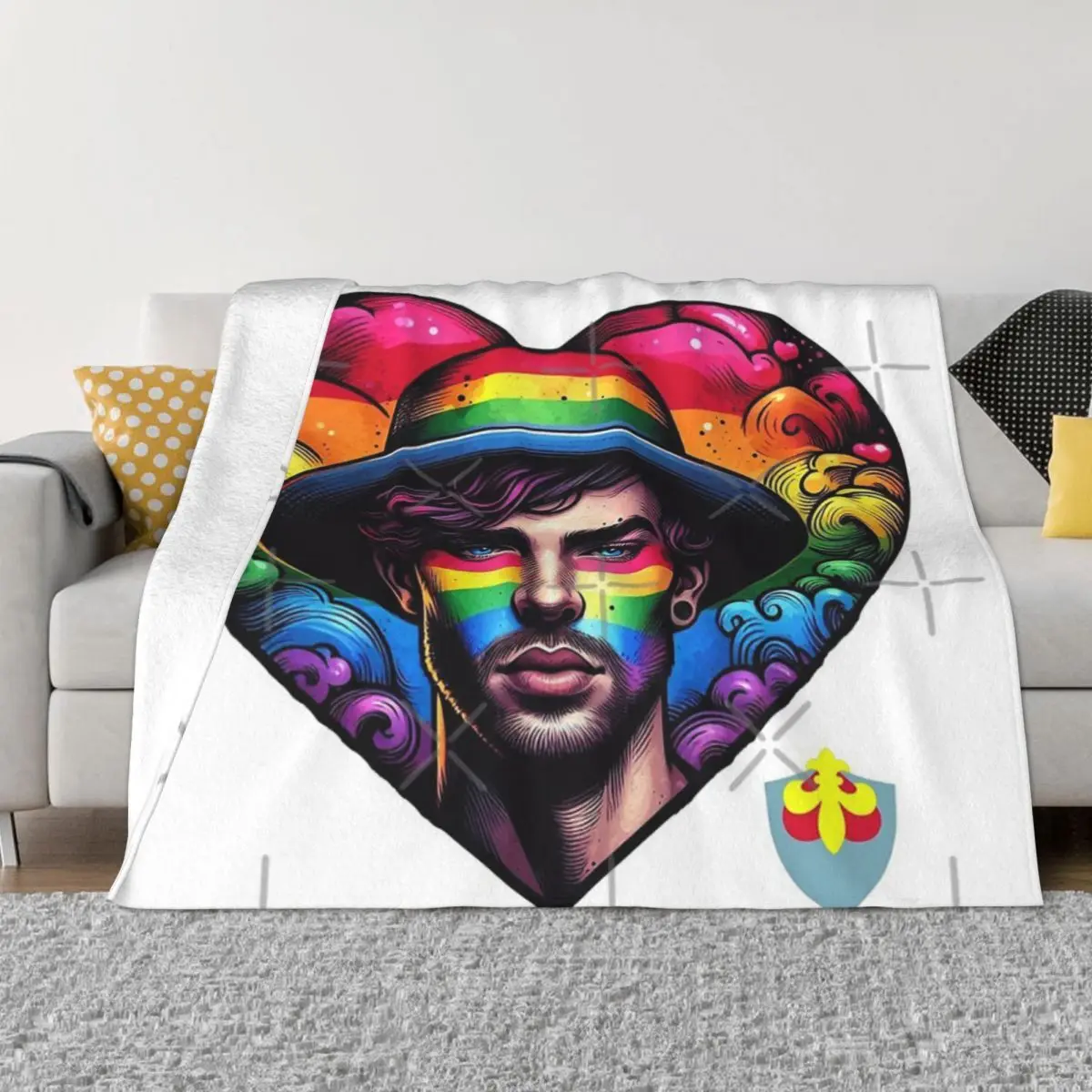 Man With Hat And Rainbow Heart Quilt Bedroom Blankets & Throws Thin Wadding Blanket Throw Blanket