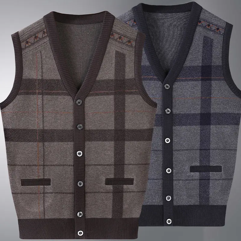 2024 New Autumn and Winter Fashion knitted Warm Vest Men's Inside and Outside Waistcoat Male's Casual Loose Sweater Vest