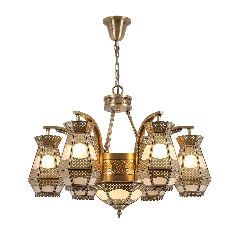 

Arabian Mediterranean style full copper flower chandelier, coffee shop aisle exotic Moroccan chandelier