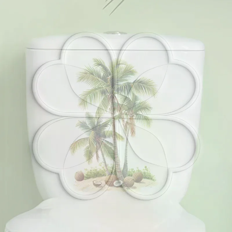Tropical Coconut Palm Tree Toilet Lid Sticker Waterproof Self Adhesive Great For Bathroom Home Decor