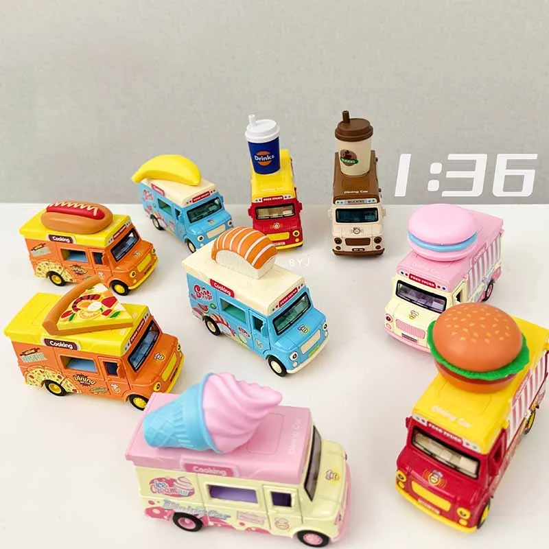 Cute Q Version of Alloy Magnetic Induction with Lights Music Simulation Fast Food Truck Ice Cream Car Hamburger Car Series Toys