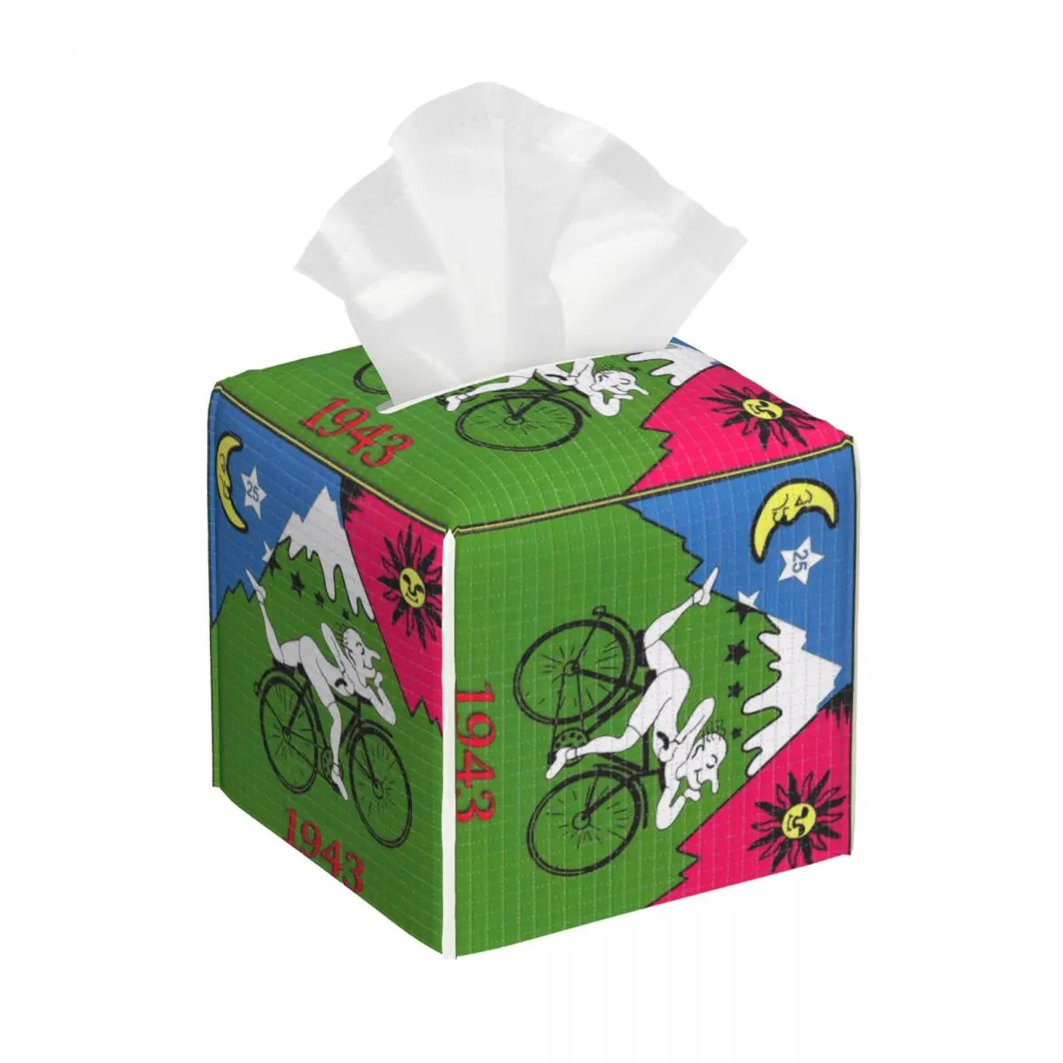 Custom Albert Hoffman LSD Bicycle Day Tissue Box Cover for Bathroom Home Acid Blotter Party PU Leather Square Facial Tissue Box