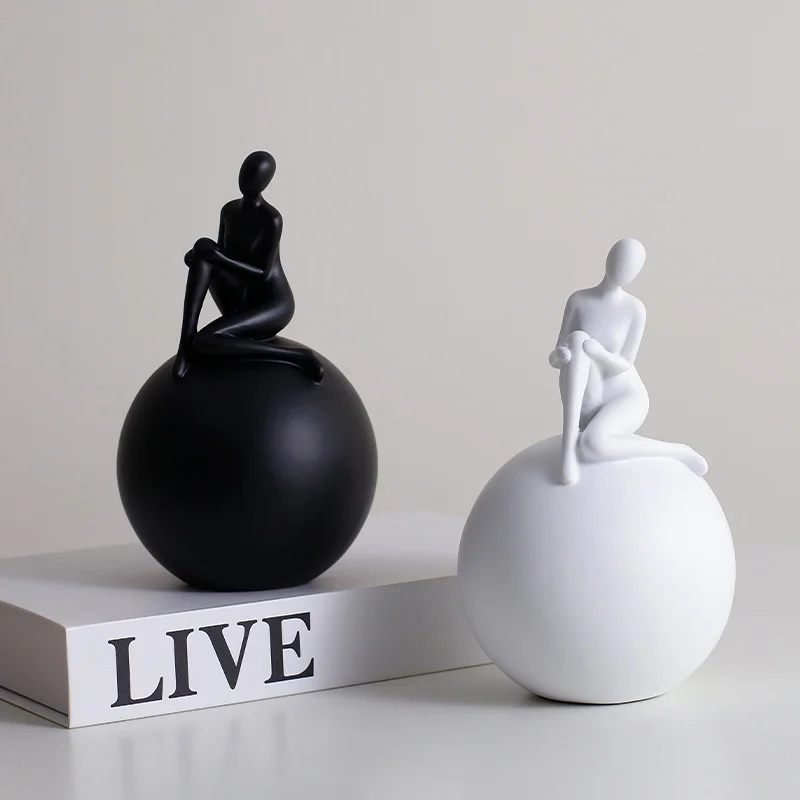 20cm/24cm Creative Nordic Black White Man Women Abstract Characters resin Statue Craftwork Home Cabinet Desktop Decor Ornament