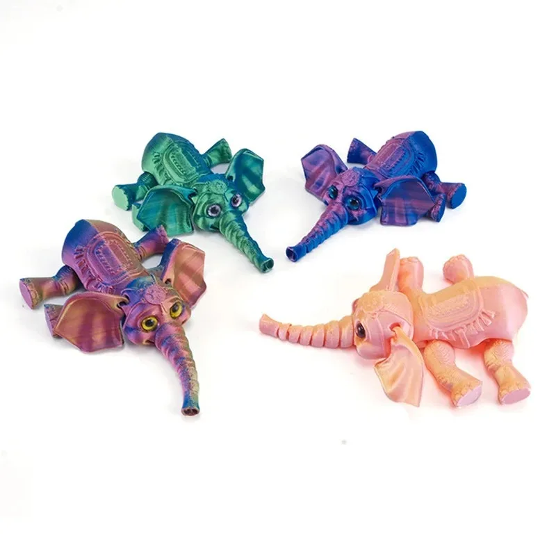 3D Printing Articulated Cartoon Elephant Figurine, Movable Limb Model Creative Decoration