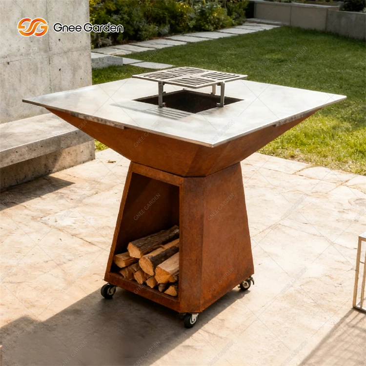 Outdoor Garden Rust Corten Steel Fire Pit Heavy Duty BBQ Grill