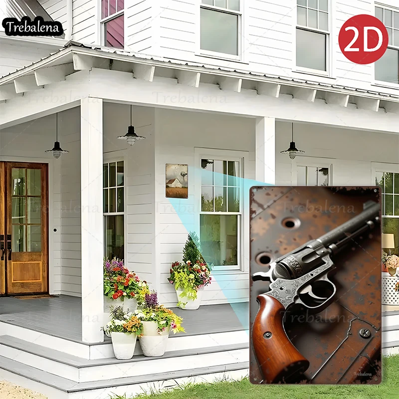 1 peça 2d plano 8*12 polegadas sinal de metal revólver vintage em metal enferrujado arte estilo ocidental