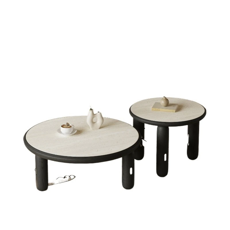 

Minimalist travertine rock slab coffee table wabi sandy wind round living room coffee table combination