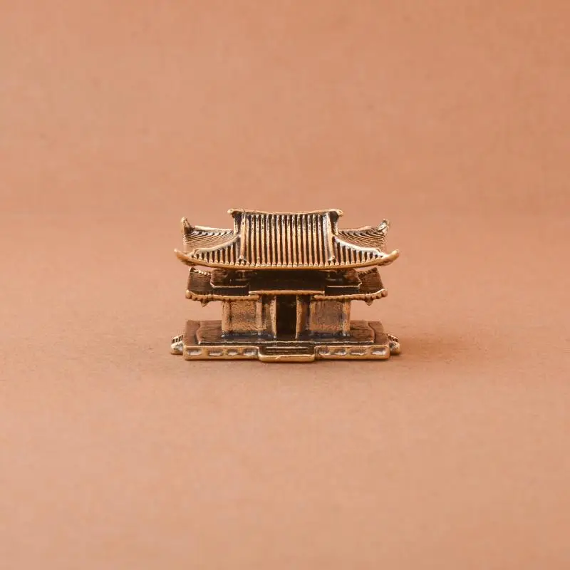 Brass micro landscape rockery ancient pavilion bonsai fish tank decoration Chinese ancient architecture miniature model