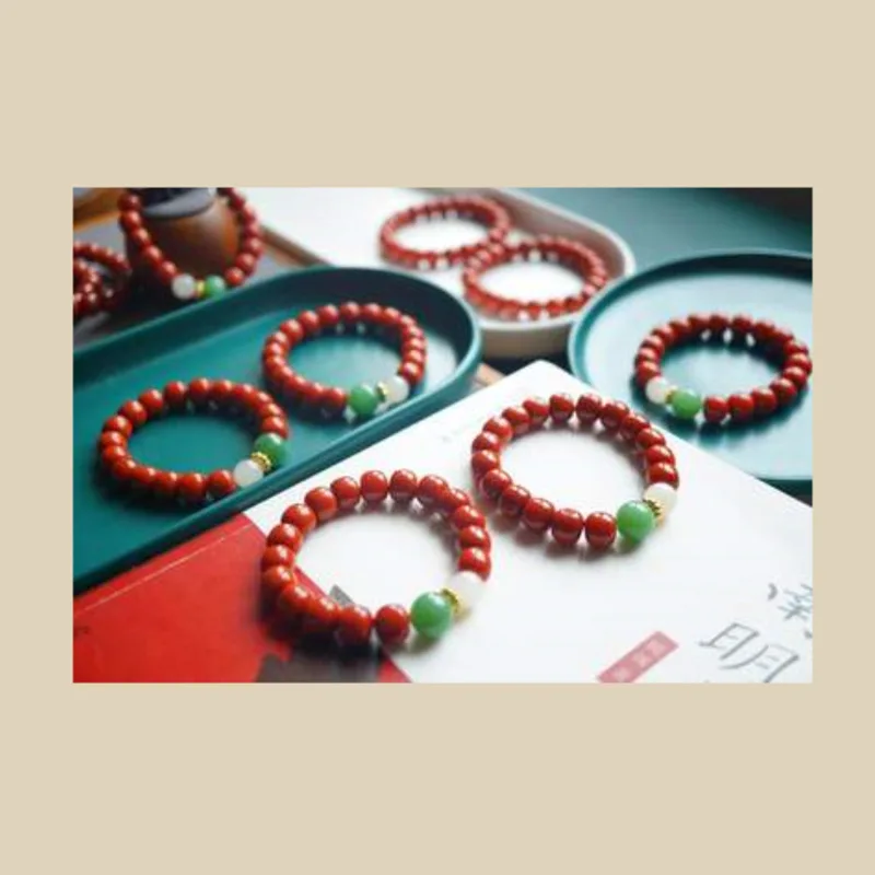 Nanhong Old Material Bead Bracelet Jasper Barrel Bead Atmospheric High-grade Women's Gift High-grade Jewelry Food and clothing