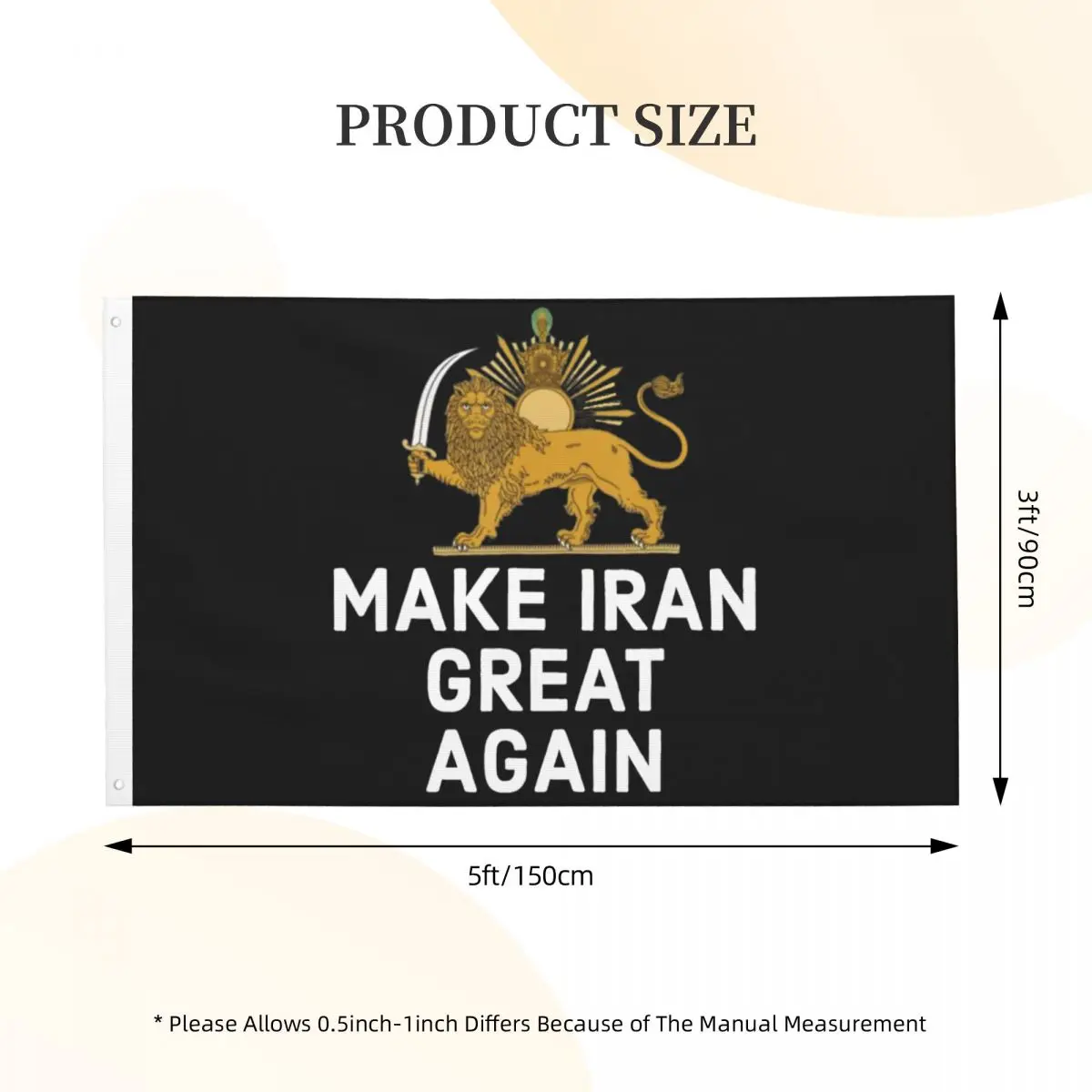 Make Iran Great Again Persian Lion And Sun Shiro Khorshid Flag Funny with 2 Grommets for Hanging Flags 90X150cm Graphic Banner