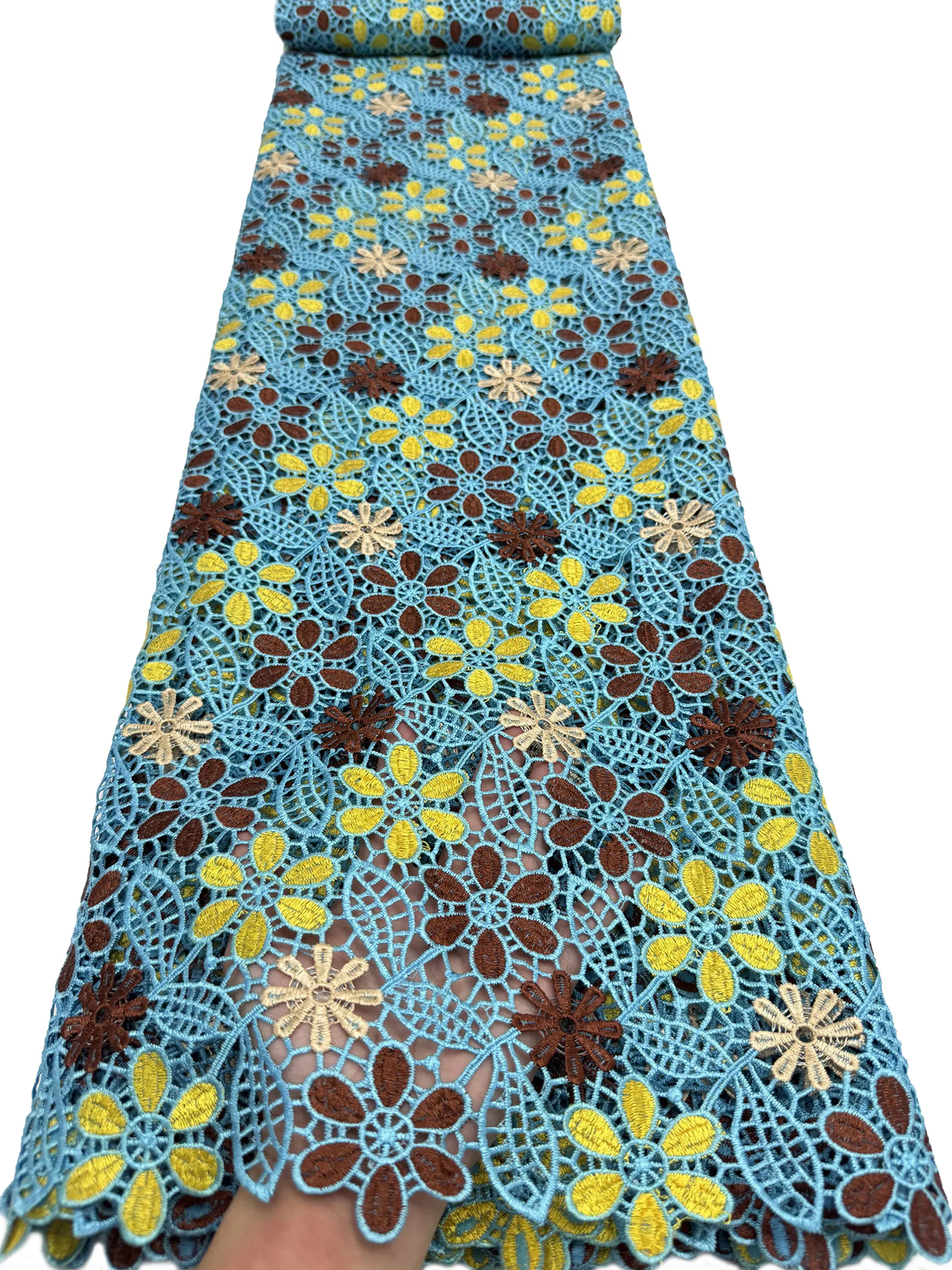 

2026 Latest African multicolor Water Soluble Lace Fabric 3D Flower Applique Swiss Voile Lace Material For Wedding Party Sewing
