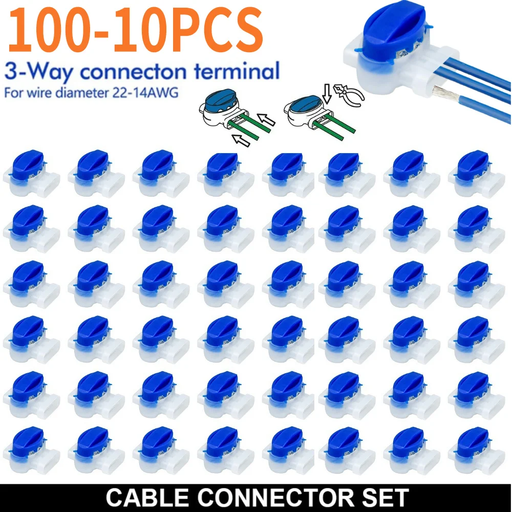 100-10PCS Waterproof Cable Wire Connector Set For Garden Robotic Lawn Mower Terminal 3 pin Electrical IDC 314 Wire Connectors