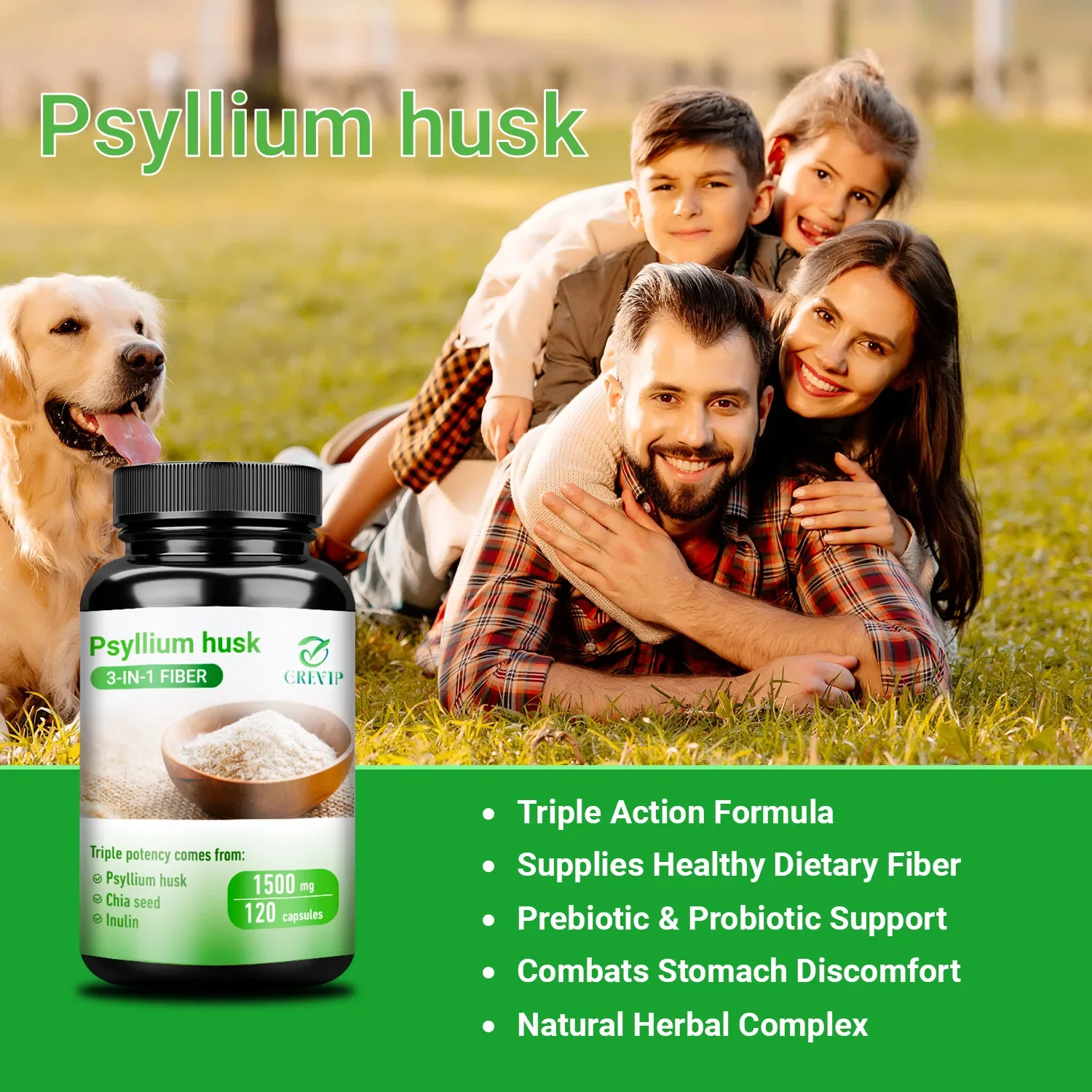 Psyllium Husk Capsules - Supports Intestinal Health, Promotes Detoxification and Cleansing, Suppresses Appetite