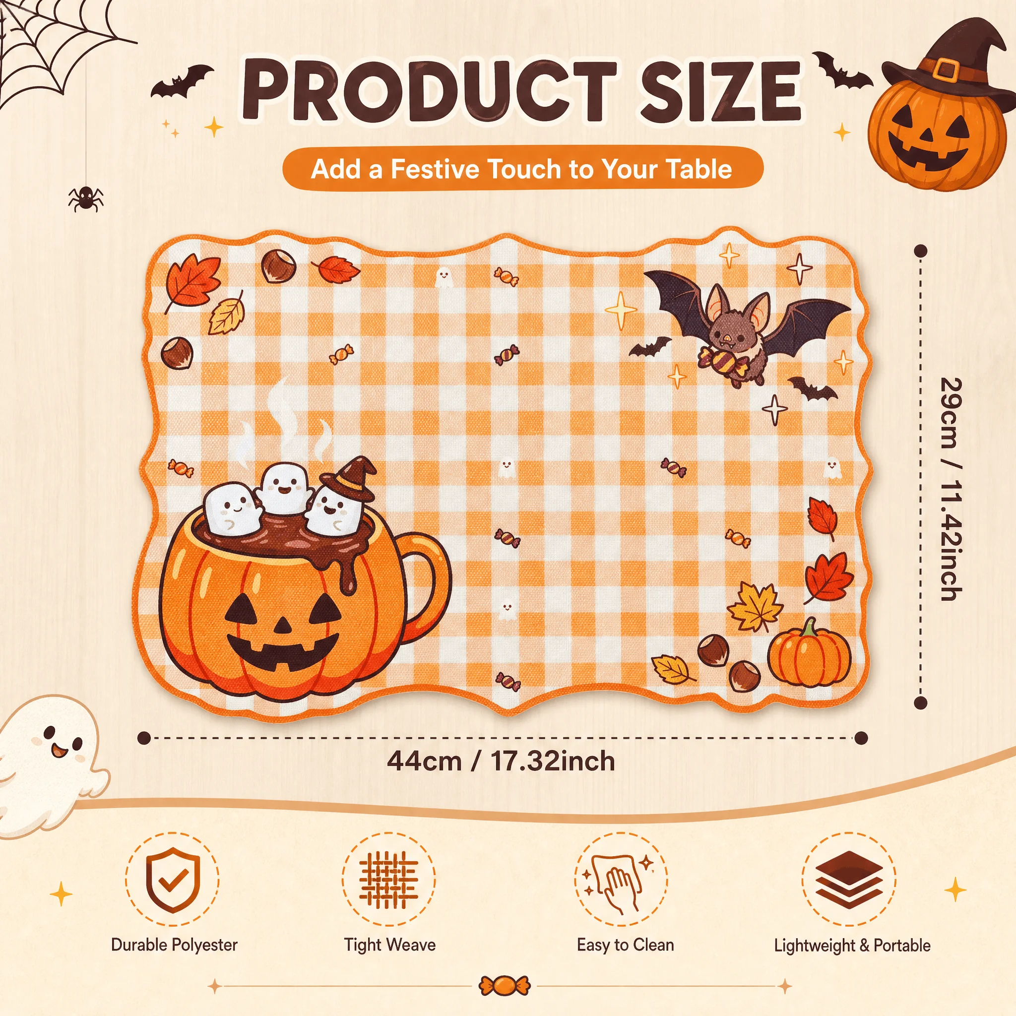 1/2/4pcs wavy Halloween placemats, suitable for Halloween, holiday parties, afternoon tea and dessert plates