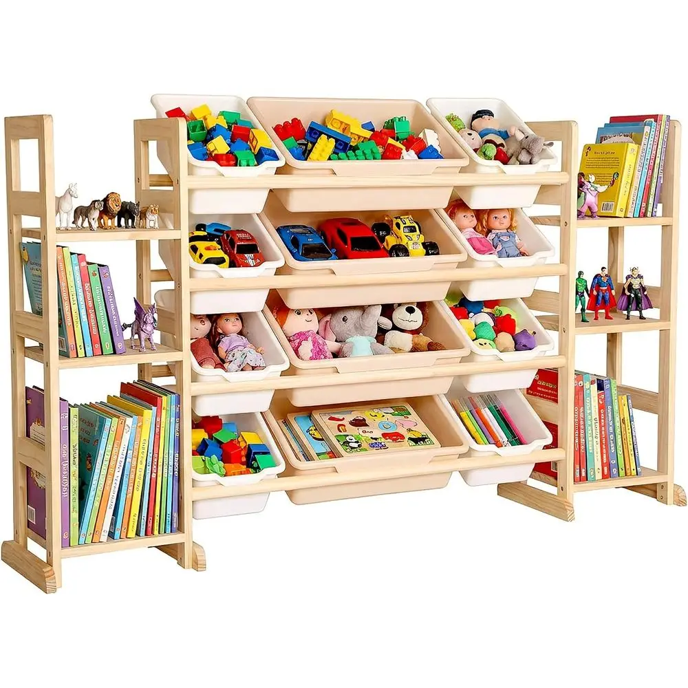 

Белый книжный шкаф на 52 ячейки с 6 полками и 12 контейнерами, модуль для организации детской игровой комнаты и спальни