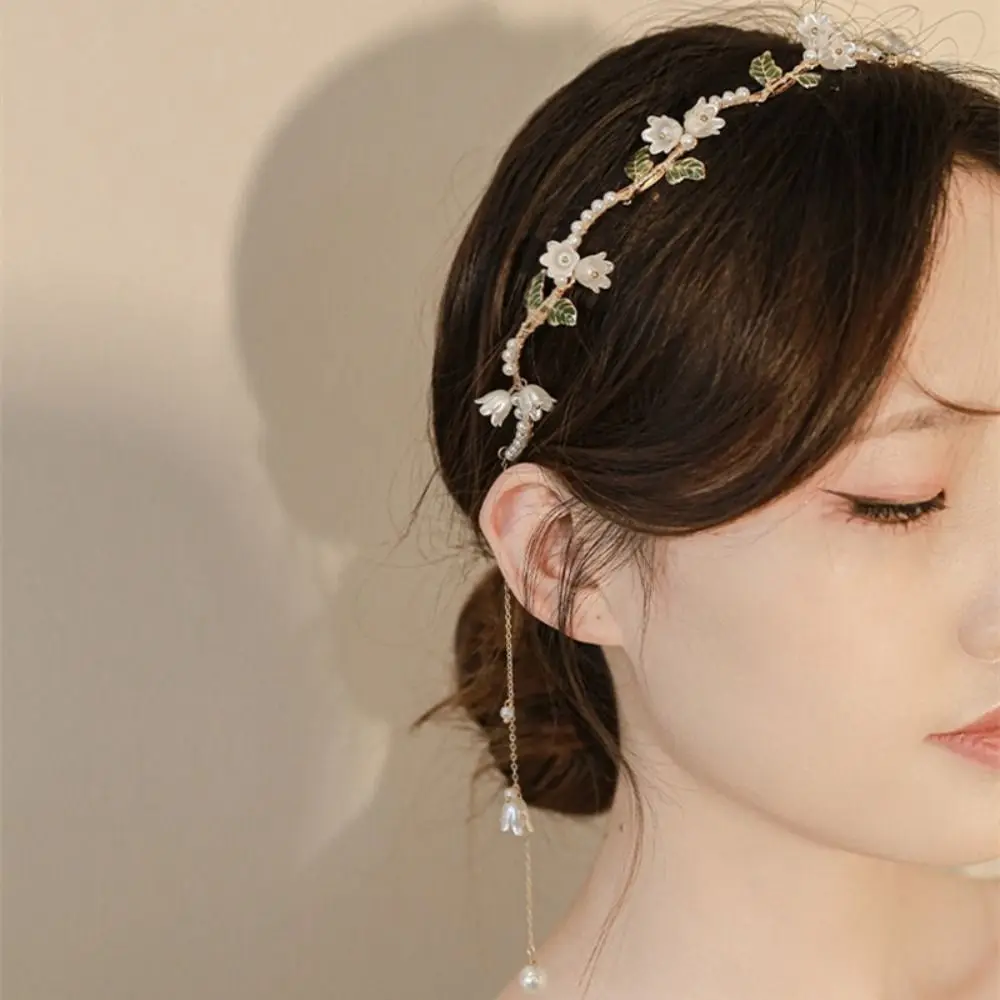 Wave Hair Band Pearl Flower Headband Korean Hair Accessories Tassel Pearl Hair Hoop Alloy Elegant Hairband Women\'s