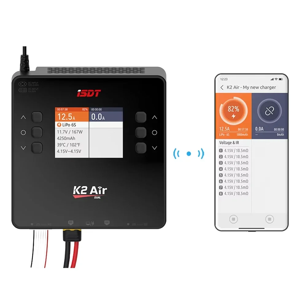 ISDT K2 AIR K2AIR AC200W / DC500W Dual Channel Smart Fast Charger ISDLink Controller For RC LiPo 1~6S, LiHv 1-6S, NiMH/CdUniFly