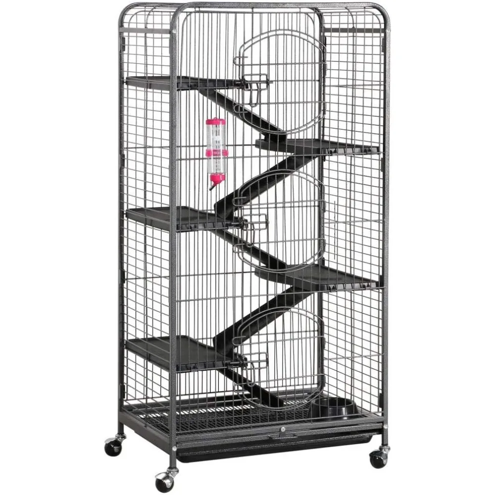

Large 6-Tier Ferret Cage Playpen, 52 Inch Metal Small Animals Hutch with 3 Doors/Bowl/Water Bottle/Tray, Rolling Pet Home for L