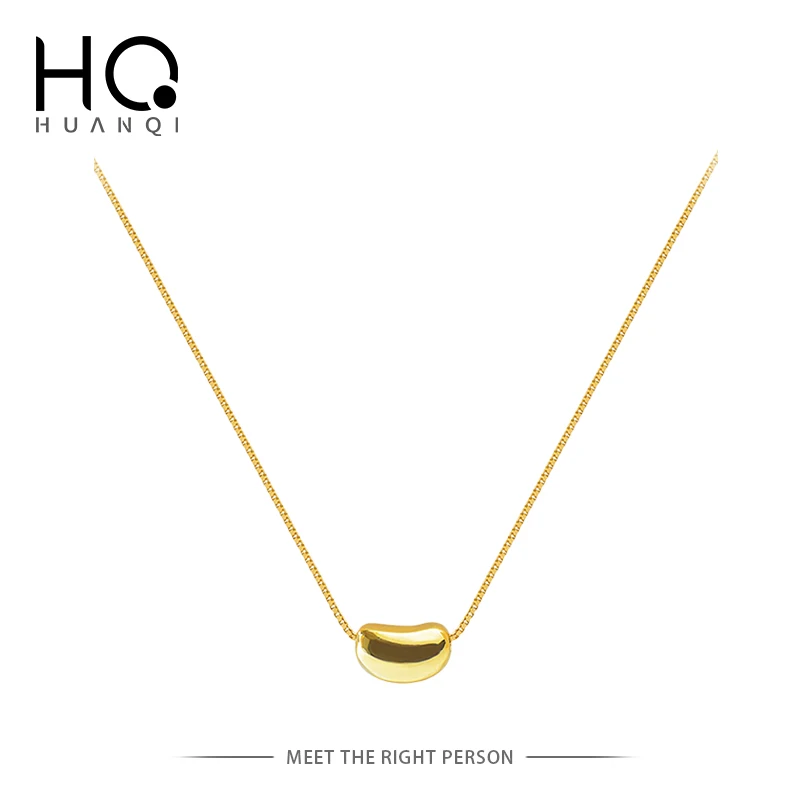 HUANZHI Korea Vintage Gold Color and Silver Color Steel Titanium Acacia beans Pendant Choker Necklace Jewelry for Women Girl Gif