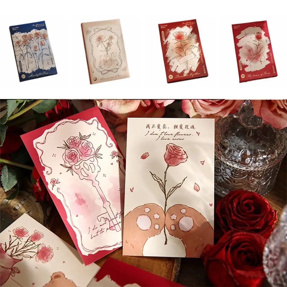 30 teile/satz Vintage Serie Blume Postkarte Set Bunte Romantische Rose Dekorative Postkarten Hintergrund Blume Gedruckt