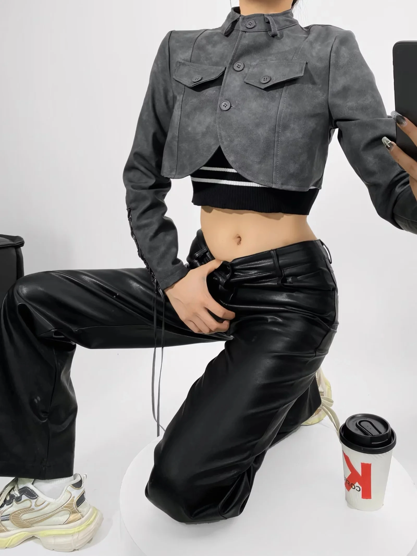 

Retro Biker ort Leather Jaet Women's Spring Autumn New Sle Commute Wind Stand Collar Other Material 00%