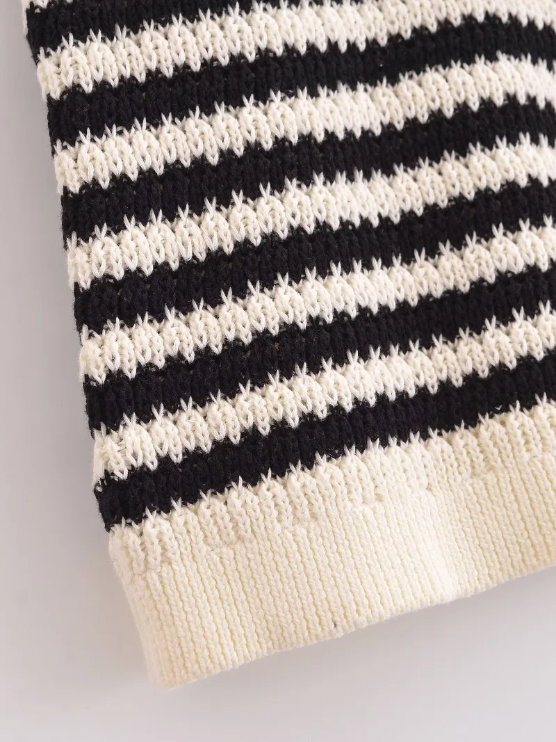 TRAFZR 2025 T-shirt en coton tricoté rayé pour femme col polo manches courtes décontracté printemps été quotidien rue week-end porter