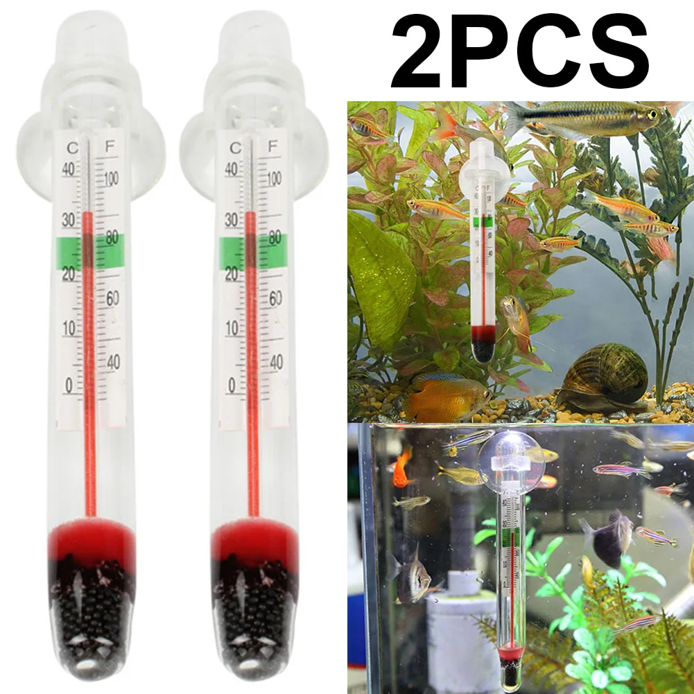 1/2pcs Aquarium Double Layered Submersible Glass Fish Tank Thermometer for Water Temperature Measuring Waterproof Suction Cup