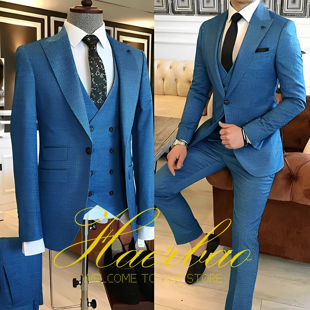 Navy Blue Men\'s Suit Business Workwear Formal Party Tuxedo Groom Wedding (Jacket Vest Pants) 3-piece Set 2023 Customized