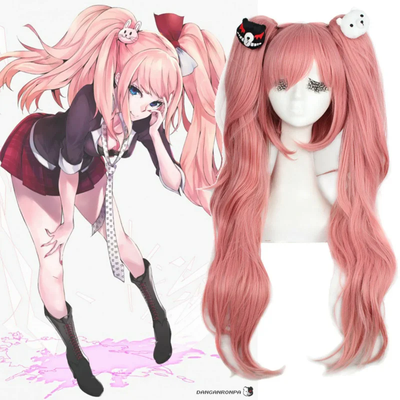 

Danganronpa Junko Enoshima cosplay wigs long pink curly hair woman ponytail wig